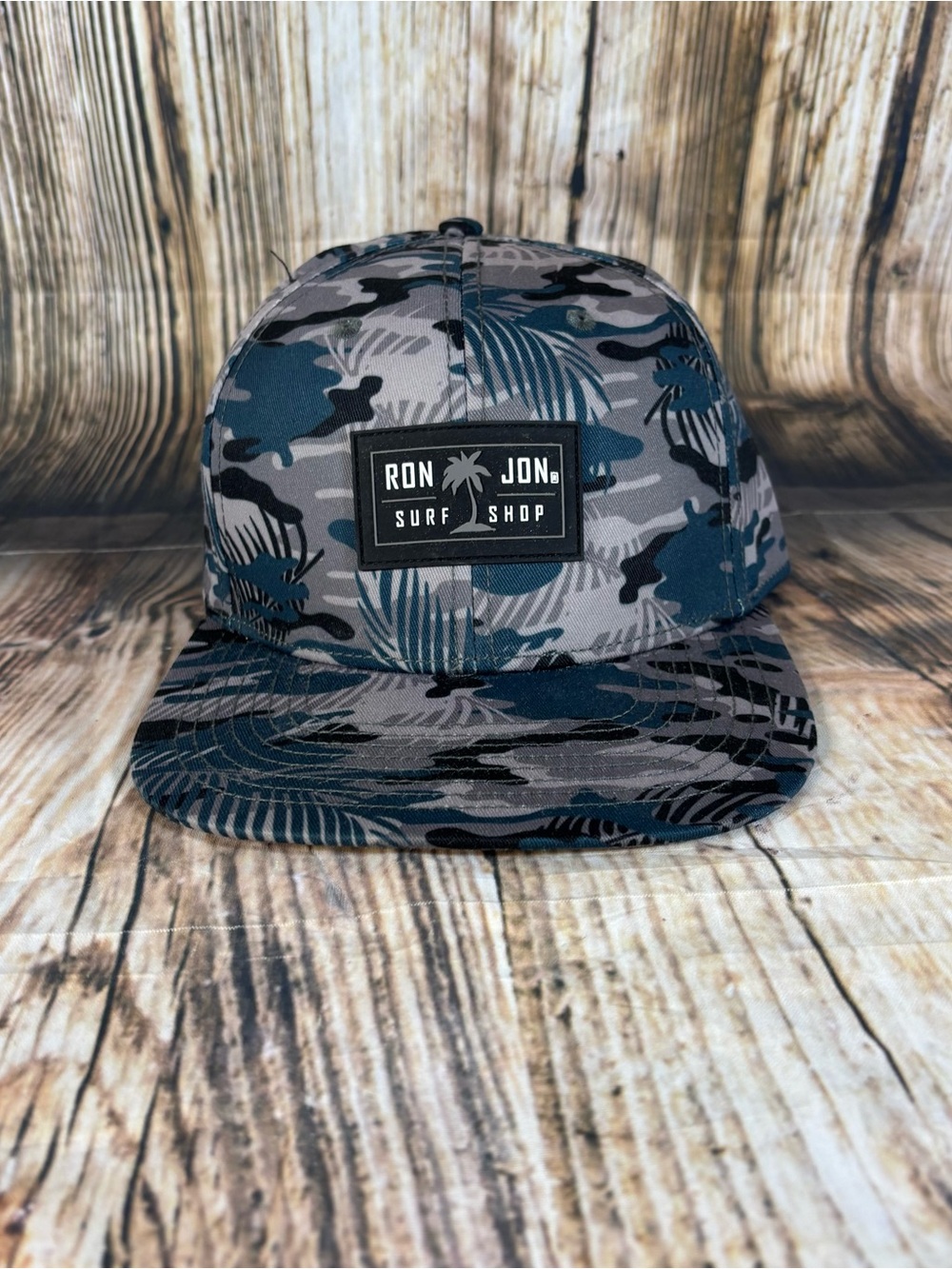 Ron Jon Surf Shop Hat Snapback Tropical Camo Gray Black Teal Vacation Resort EUC